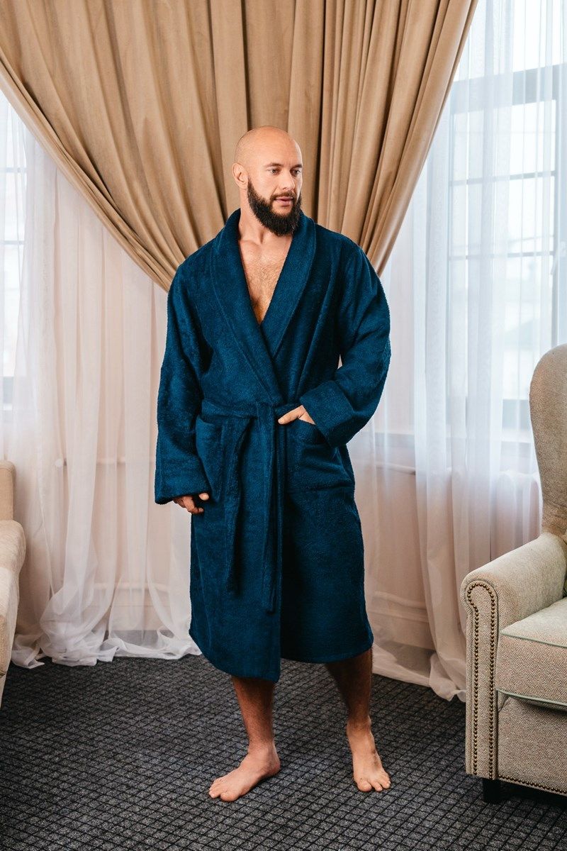 снимок Халат махровый мужской темно-синий от магазина BIO-TEXTILES ОПТ