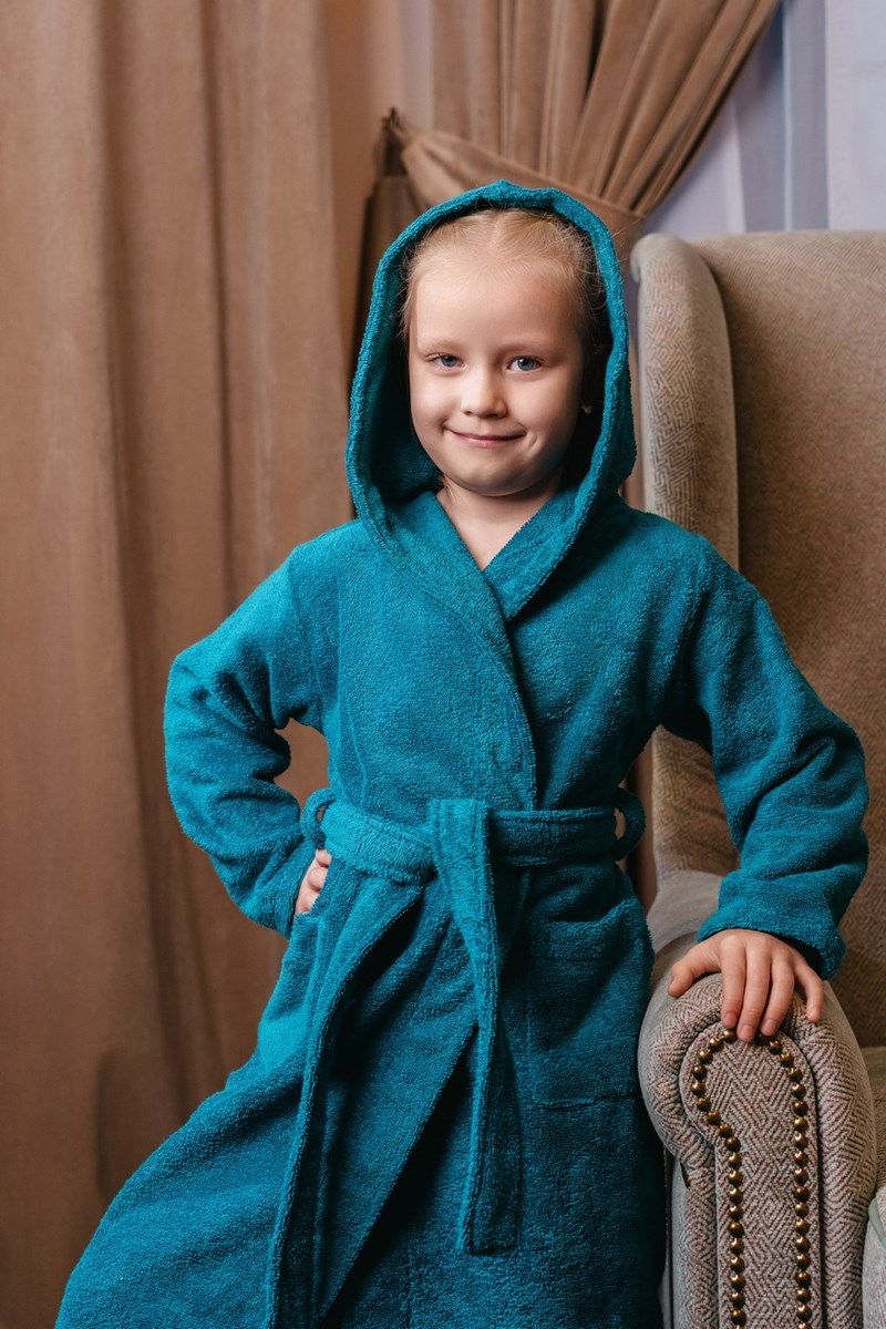 снимок Халат махровый детский с капюшоном морская волна от магазина BIO-TEXTILES ОПТ