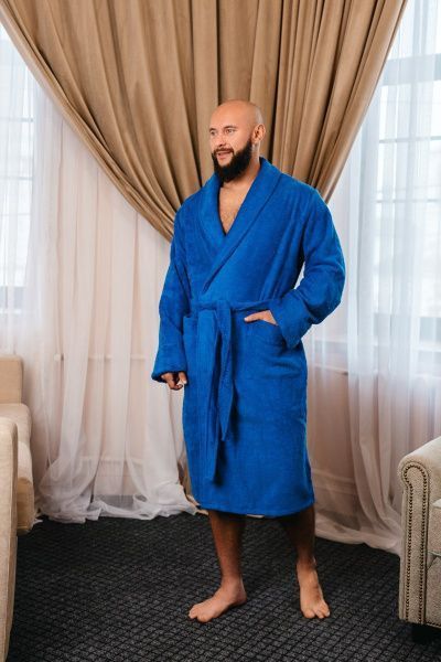 Халат махровый мужской васильковый