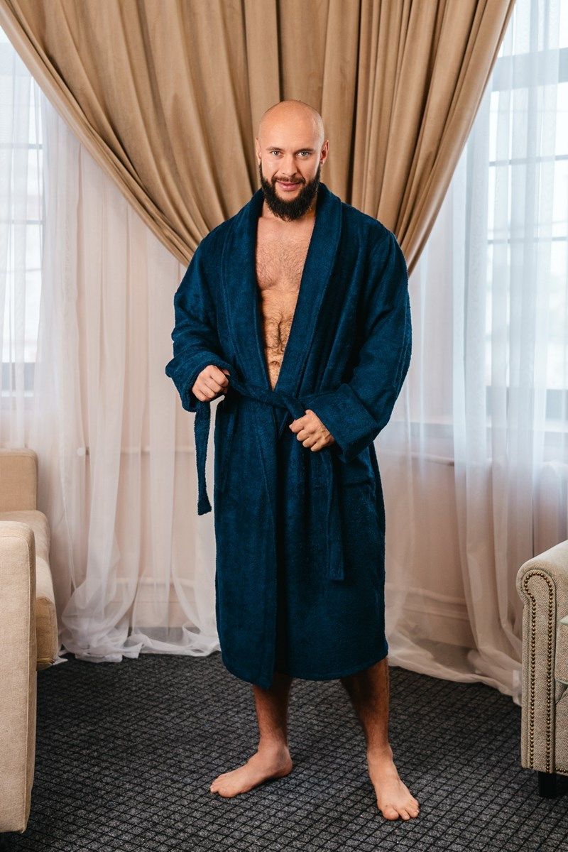 снимок Халат махровый мужской темно-синий от магазина BIO-TEXTILES ОПТ
