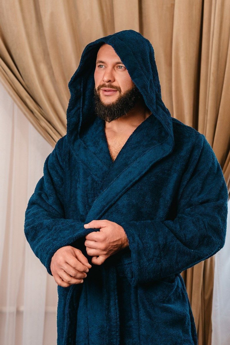 снимок Халат махровый с капюшоном, темно-синий от магазина BIO-TEXTILES ОПТ