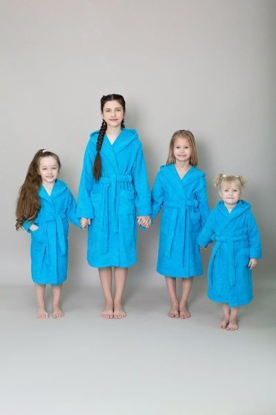 Халат махровый детский с капюшоном голубой
