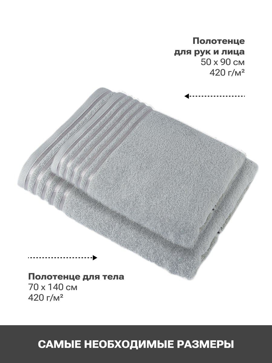 снимок Набор Полотенец махровых PandaHug Cozy Stripe светло-серое с бордюром 140х70, 90х50 от магазина BIO-TEXTILES ОПТ