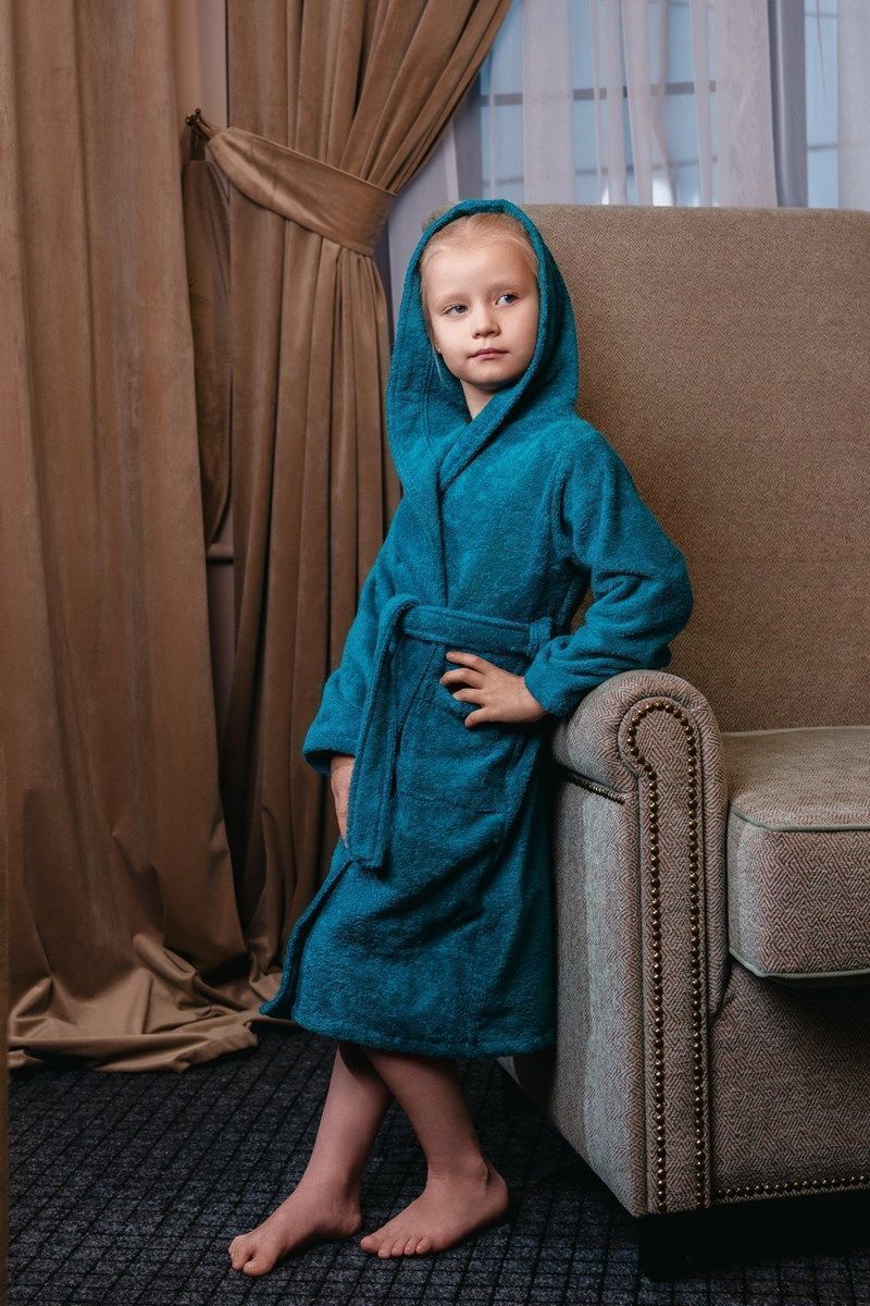 снимок Халат махровый детский с капюшоном морская волна от магазина BIO-TEXTILES ОПТ