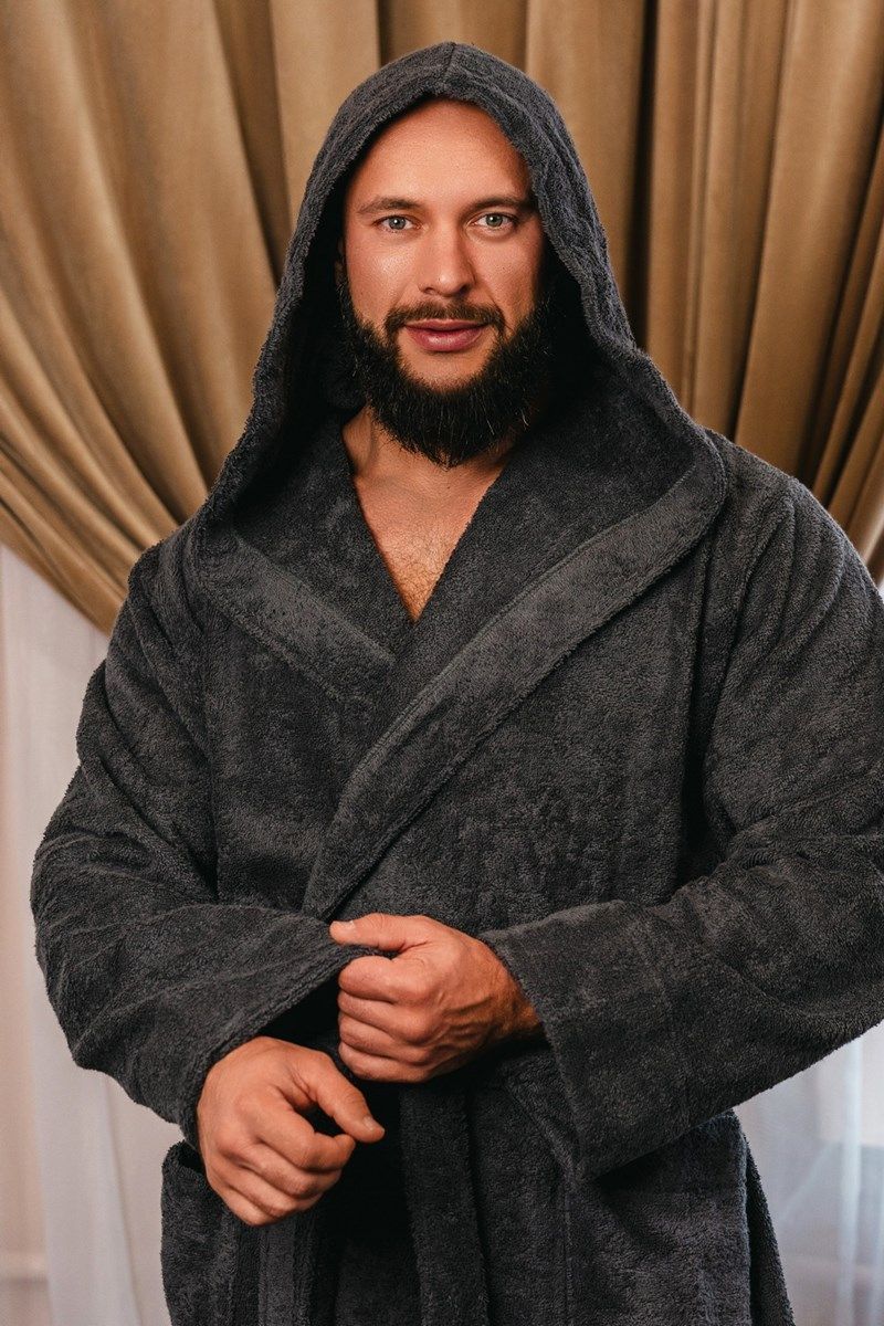 снимок Халат махровый с капюшоном темно-серый от магазина BIO-TEXTILES ОПТ