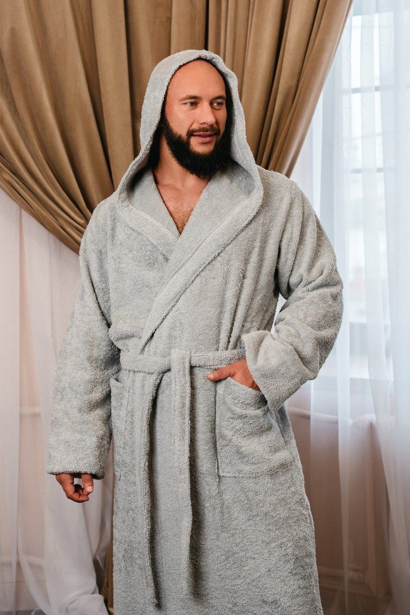 снимок Халат махровый с капюшоном, серый от магазина BIO-TEXTILES ОПТ