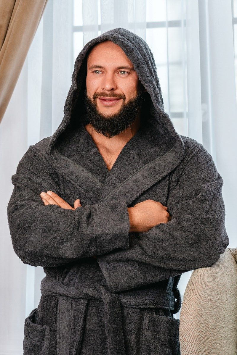 снимок Халат махровый с капюшоном темно-серый от магазина BIO-TEXTILES ОПТ