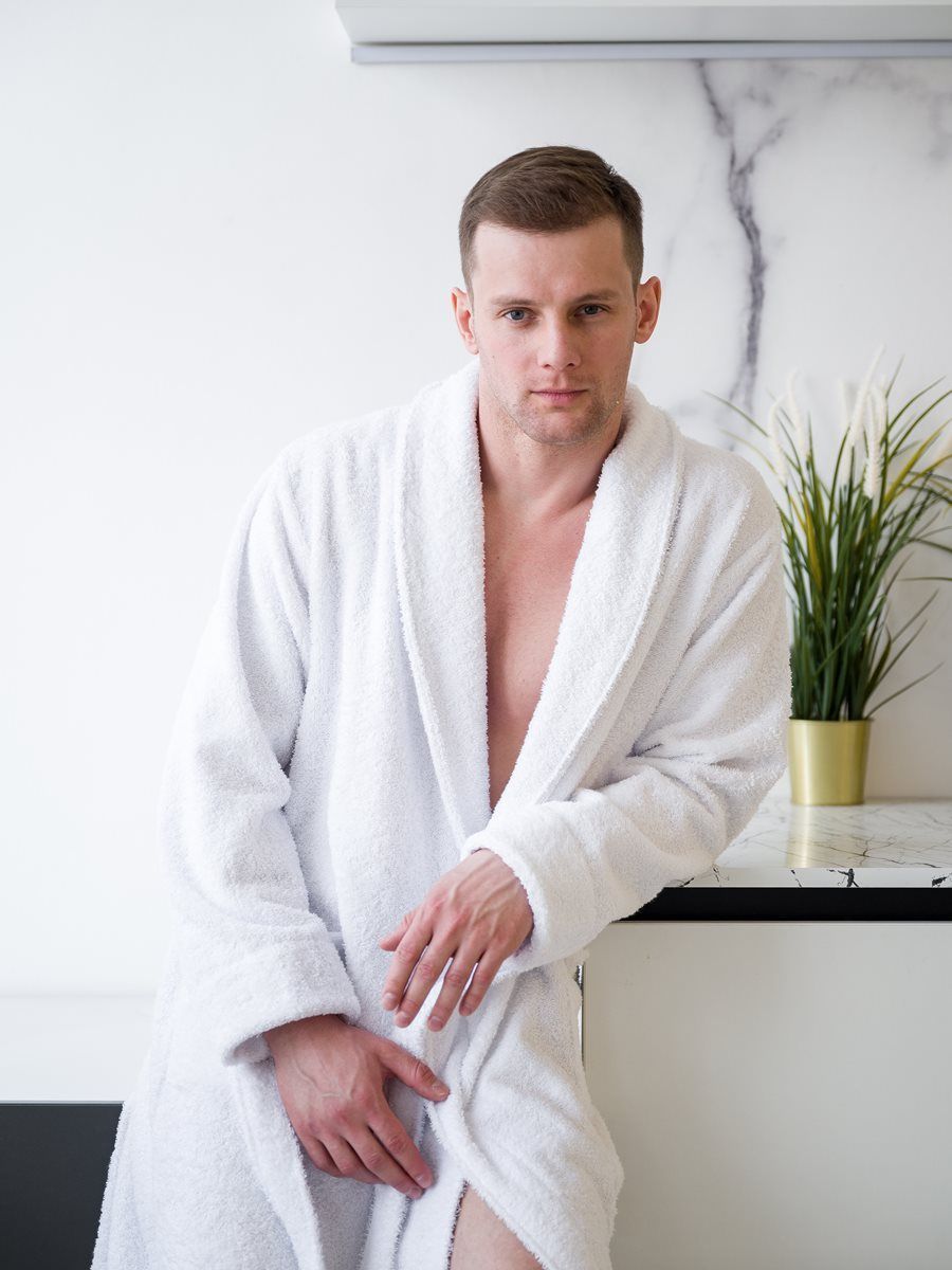 снимок Халат махровый PandaHug Leonardo белый шаль от магазина BIO-TEXTILES ОПТ