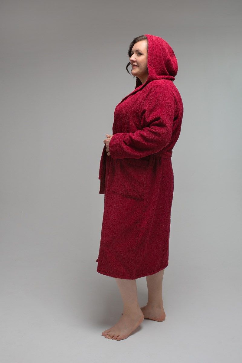 снимок Халат махровый женский с капюшоном бордовый 60-62, 64-66 от магазина BIO-TEXTILES ОПТ