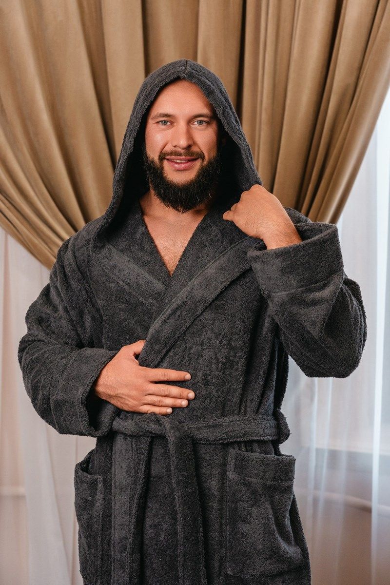 снимок Халат махровый с капюшоном темно-серый от магазина BIO-TEXTILES ОПТ