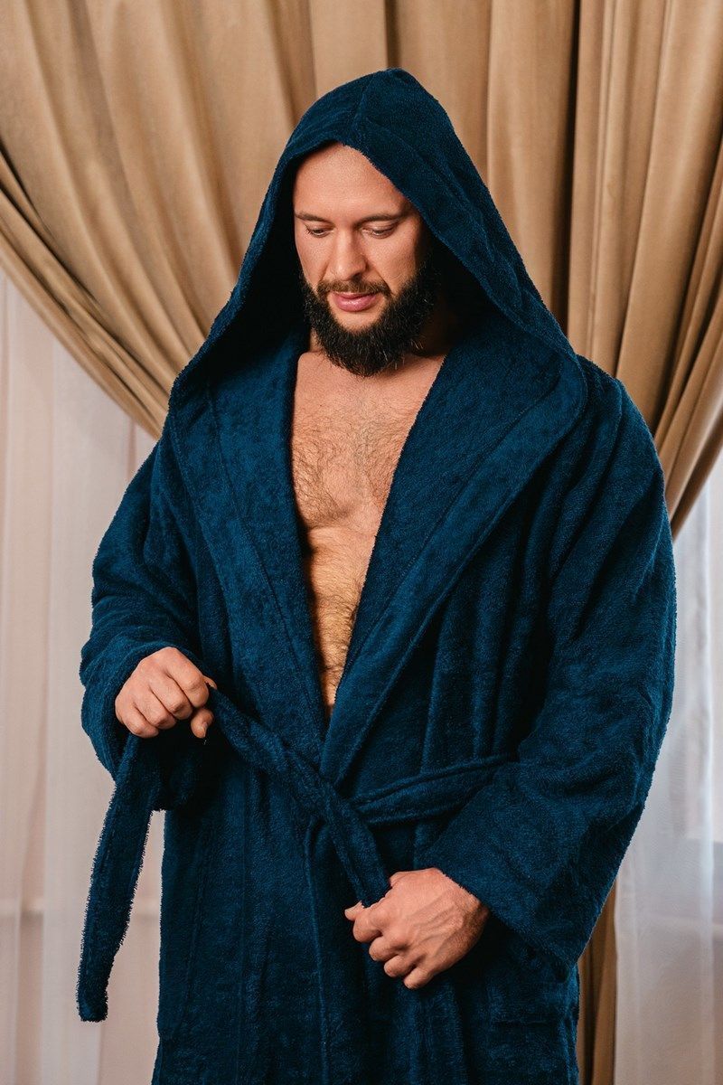 снимок Халат махровый с капюшоном, темно-синий от магазина BIO-TEXTILES ОПТ