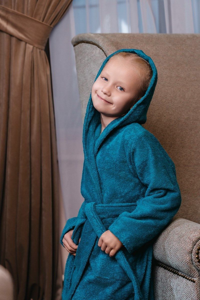 снимок Халат махровый детский с капюшоном морская волна от магазина BIO-TEXTILES ОПТ